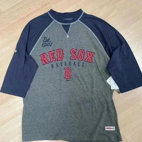 Stitches Men’s MLB Boston Red Sox Raglan T- Shirt Large Grey/Navy - Picture 1 of 9